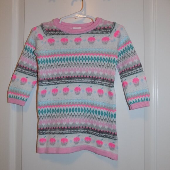 GYMBOREE Ice Dancer Fair Isle Sweater Dress 12-18M White Pink Gray Ice Cream - Picture 1 of 4